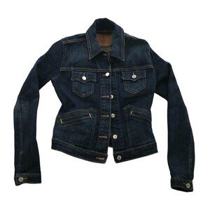 Vintage Levi's Women's Jean Jacket Size XS Blue Dark Black Batwing June 2003